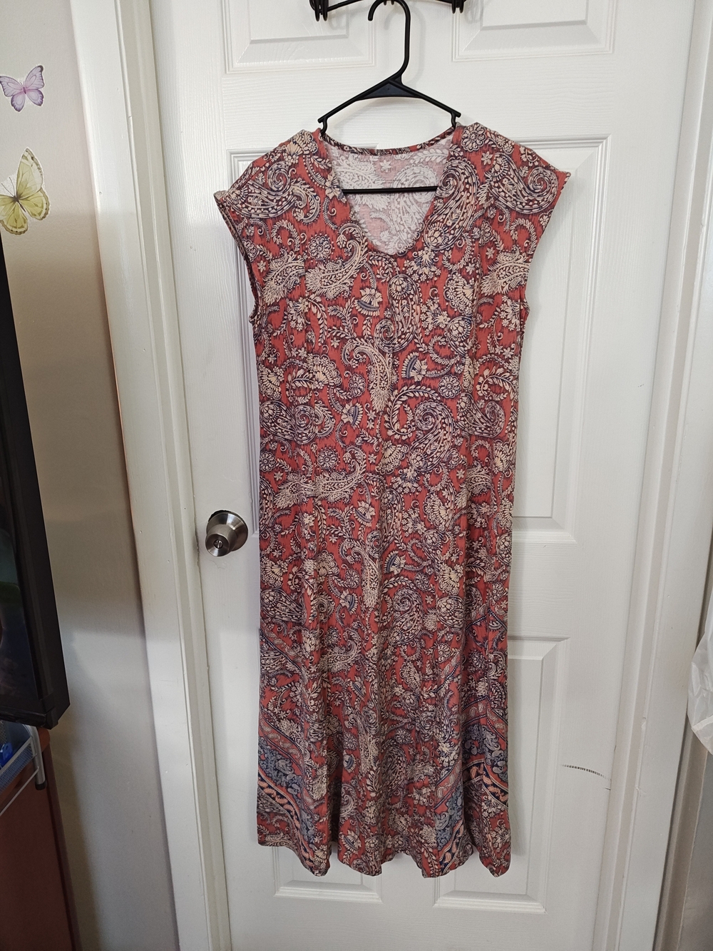 Coral Paisley V-Neck Maxi Dress
